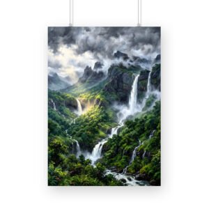 Sahyadri moutain range, Maharashtra, Monsoon Waterfall Scenery - A3/A4 Framed Poster