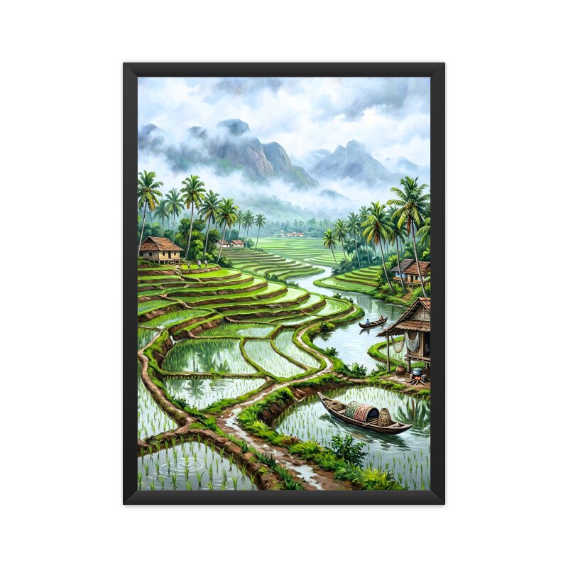 Tamil Nadu Rice Fields Scenery - A3/A4 Framed Poster - Image 2