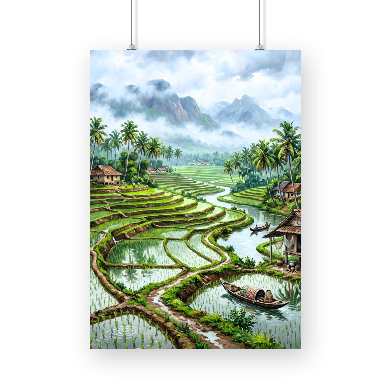 Tamil Nadu Rice Fields Scenery - A3/A4 Framed Poster - Image 4