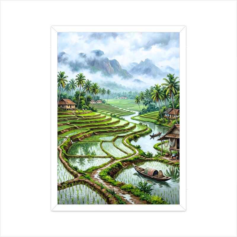 Tamil Nadu Rice Fields Scenery - A3/A4 Framed Poster - Image 6