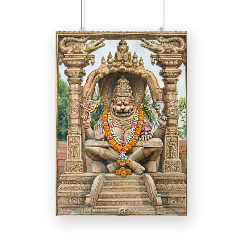 Narasimha of Hampi – Indian Spiritual Watercolor Painting - Image 3