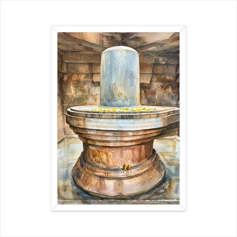 Badavilinga Shiva Linga of Hampi – Sacred Watercolor Painting - Image 3