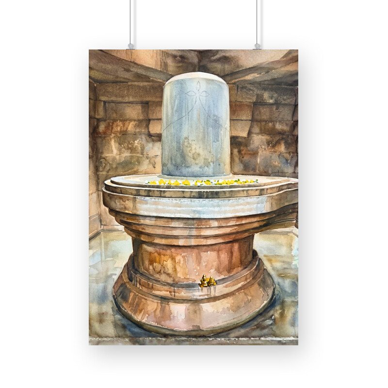 Badavilinga Shiva Linga of Hampi – Sacred Watercolor Painting - Image 4