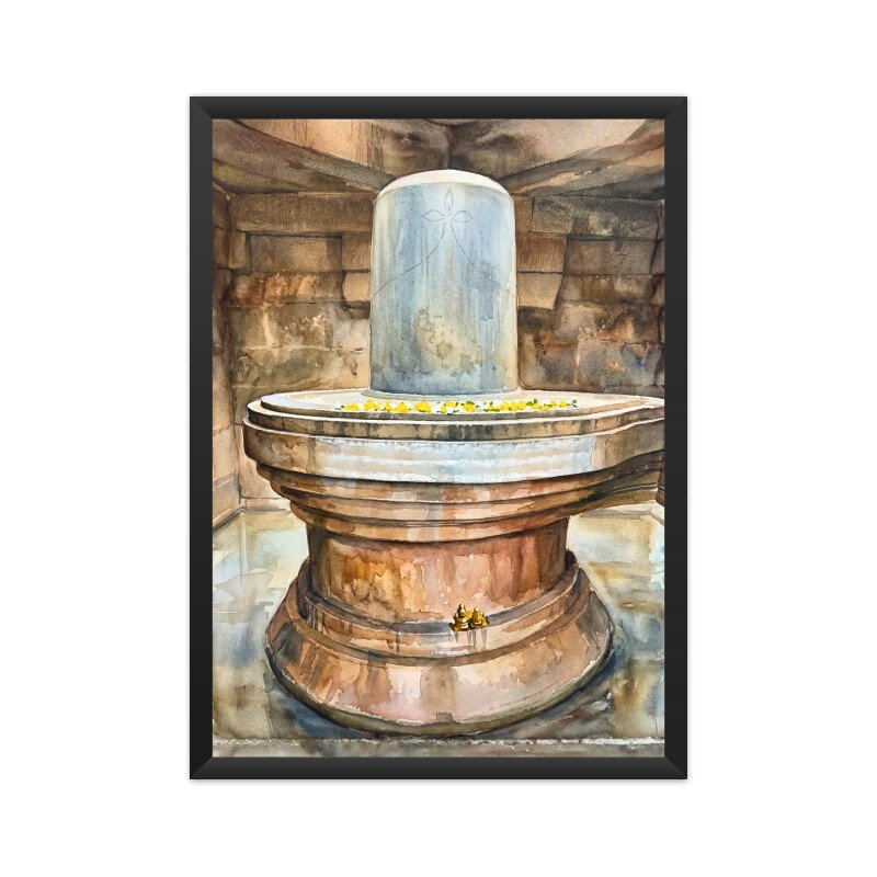 Badavilinga Shiva Linga of Hampi – Sacred Watercolor Painting - Image 5