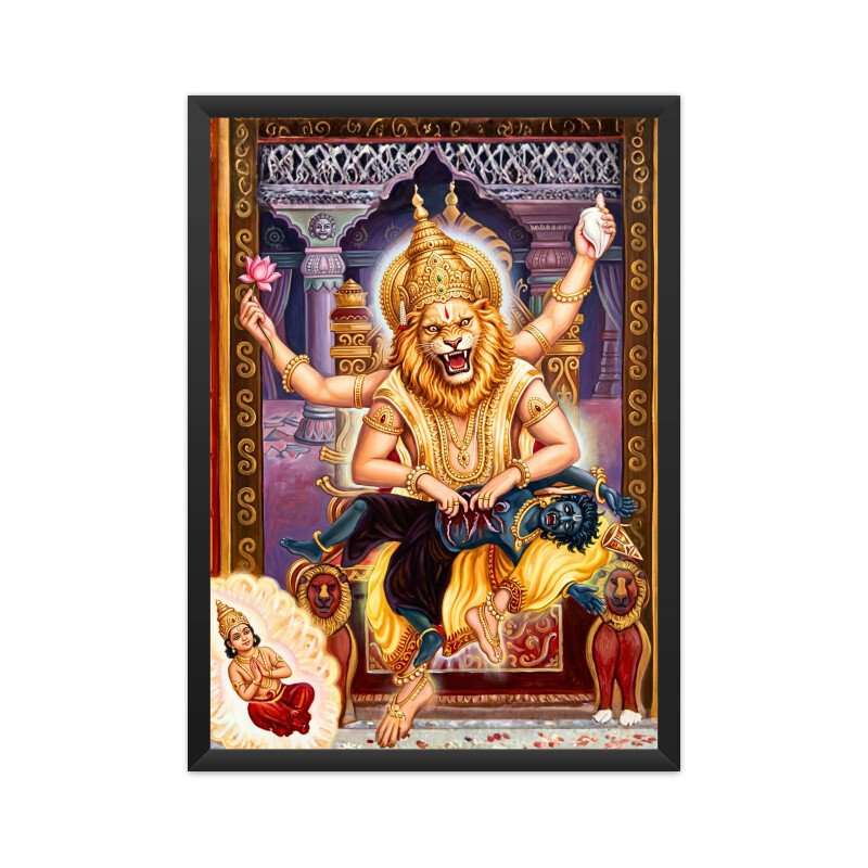 Narsinha Avatar Wall Art | Prahlad Devotion Framed Poster | Vishnu Purana Inspired Hindu Decor | A3 & A4 Sizes - Image 2