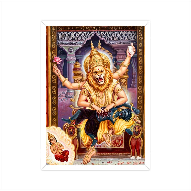 Narsinha Avatar Wall Art | Prahlad Devotion Framed Poster | Vishnu Purana Inspired Hindu Decor | A3 & A4 Sizes - Image 3