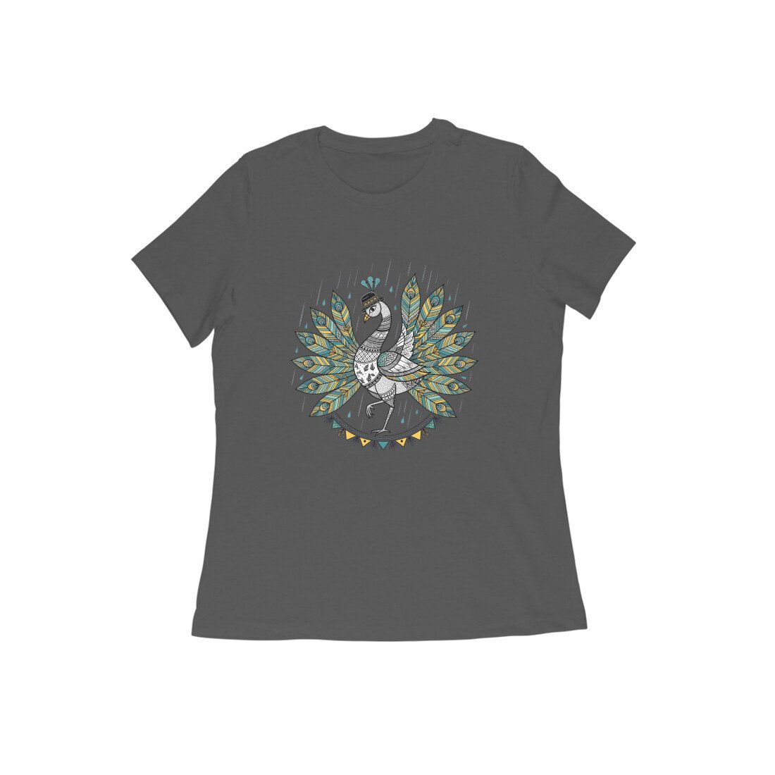 Peacock in Rain T-Shirt – Vibrant Monsoon Art Graphic Tee for Women and Men - Image 2