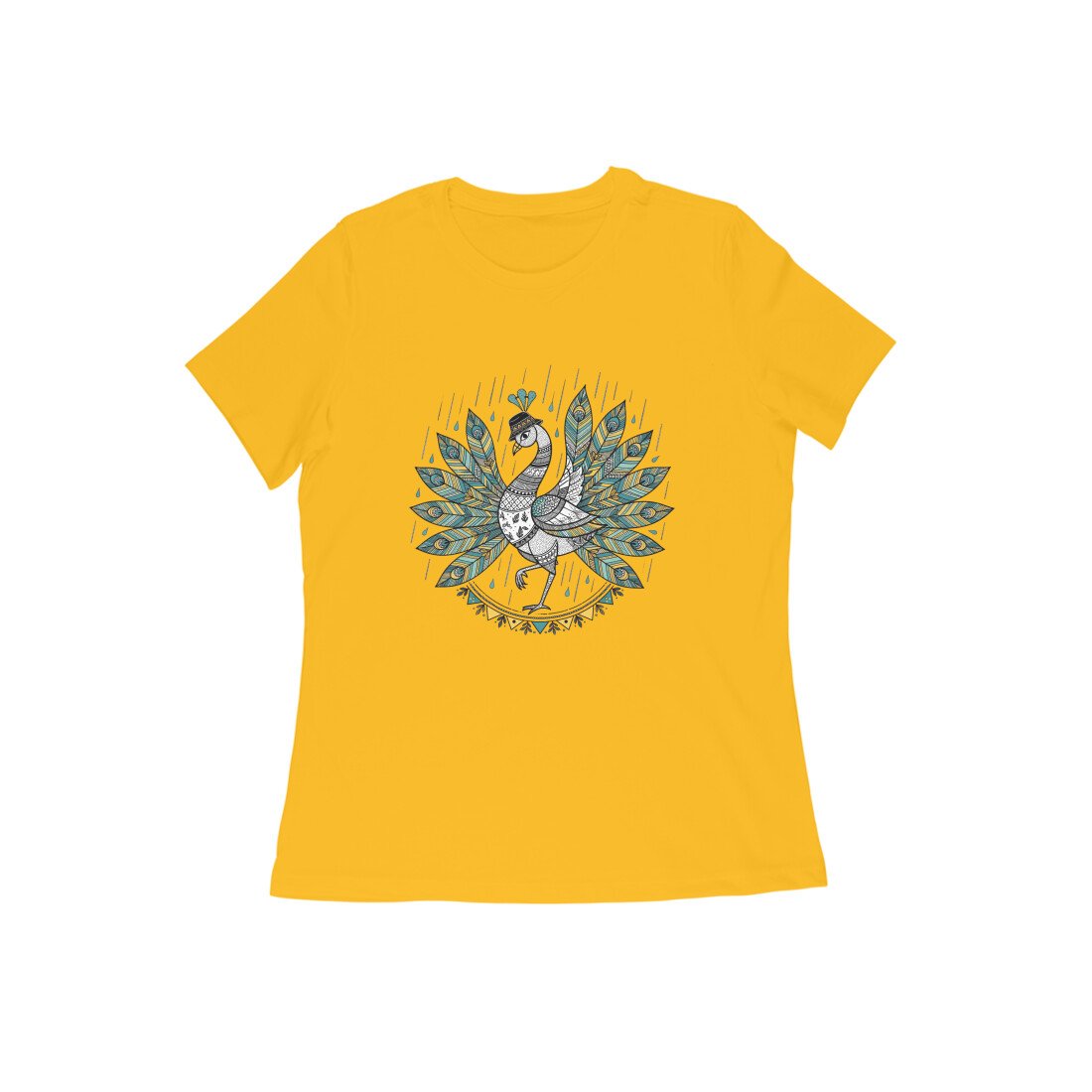 Peacock in Rain T-Shirt – Vibrant Monsoon Art Graphic Tee for Women and Men - Image 3