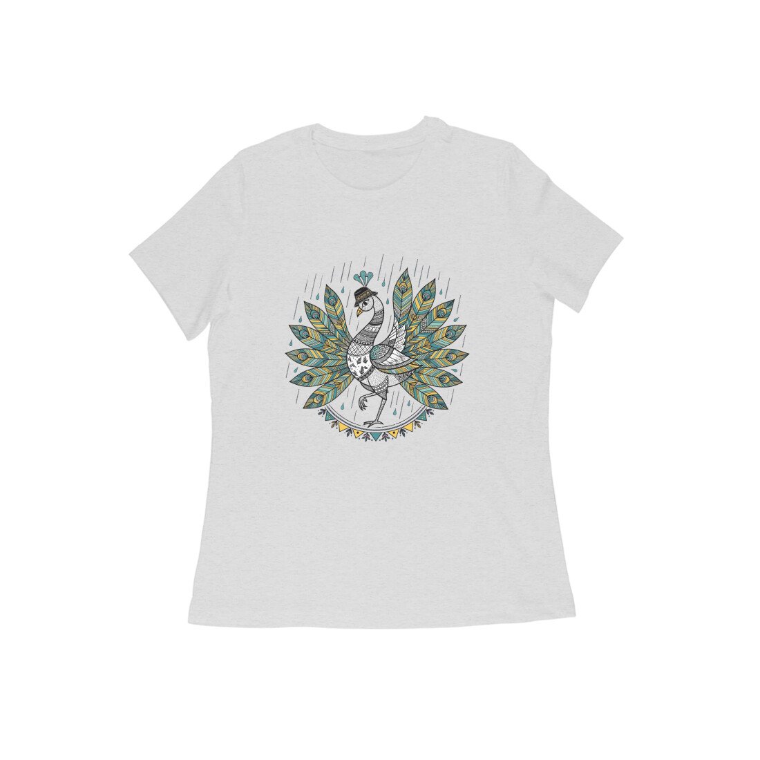 Peacock in Rain T-Shirt – Vibrant Monsoon Art Graphic Tee for Women and Men - Image 4