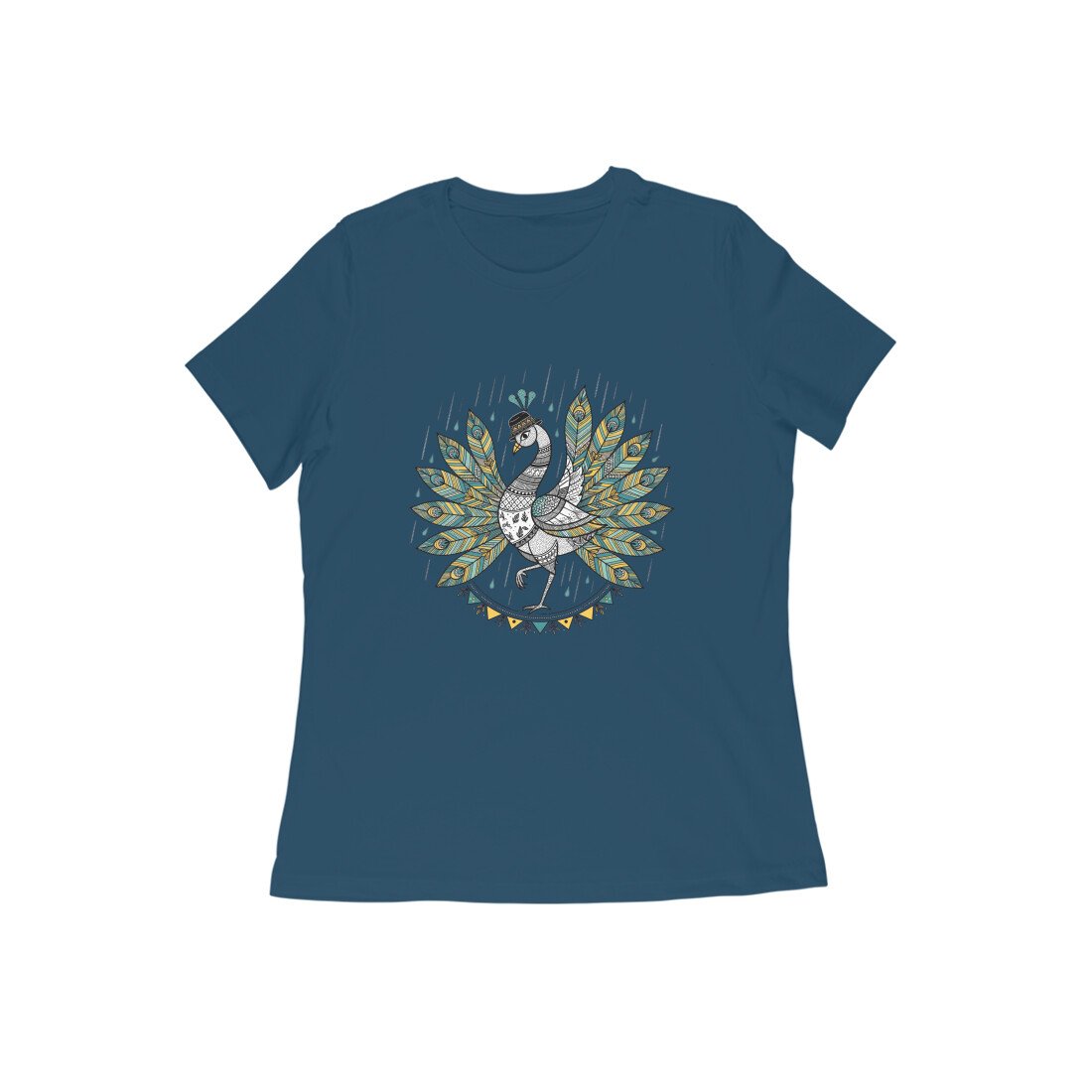 Peacock in Rain T-Shirt – Vibrant Monsoon Art Graphic Tee for Women and Men - Image 5