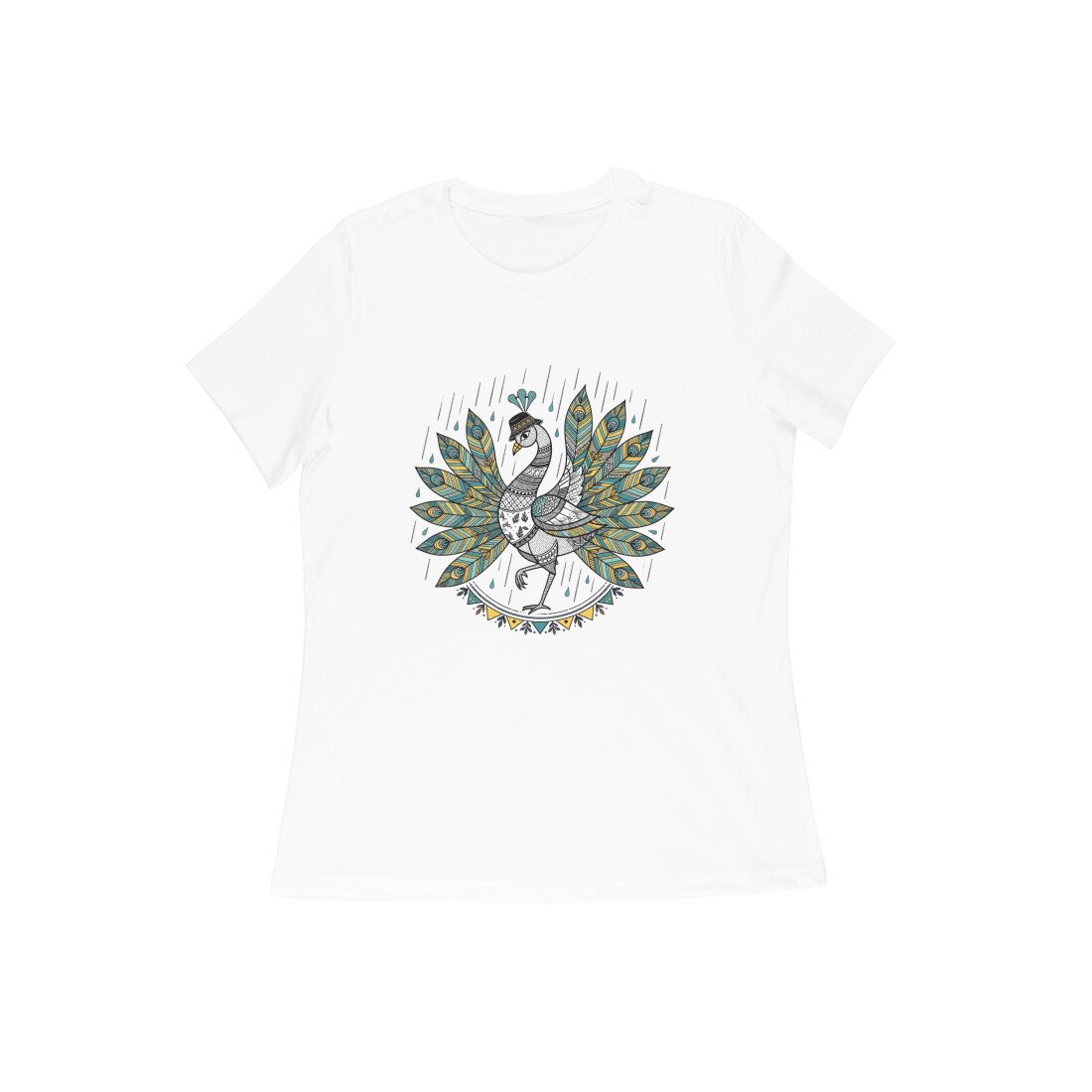 Peacock in Rain T-Shirt – Vibrant Monsoon Art Graphic Tee for Women and Men - Image 6