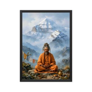 Sadhu Meditating Near Mount Kailash – Inner Focus and Peace Yoga Framed Poster