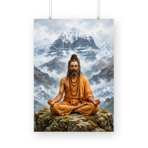 Hindu Sadhu Meditating Near Mount Kailash – Spiritual Peace Framed Poster