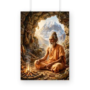 Hindu Sadhu Meditating Near Mount Kailash – Spiritual Peace Framed Poster