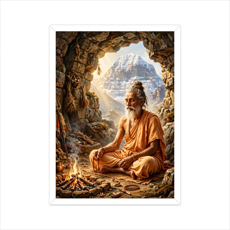 Hindu Sadhu Meditating Near Mount Kailash – Spiritual Peace Framed Poster - Image 6