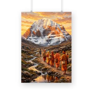 Devotee Walking Towards Mount Kailash – Kailash Parikrama Spiritual Journey Framed Poster