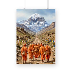 Devotee Walking Towards Mount Kailash – Kailash Parikrama Spiritual Journey Framed Poster