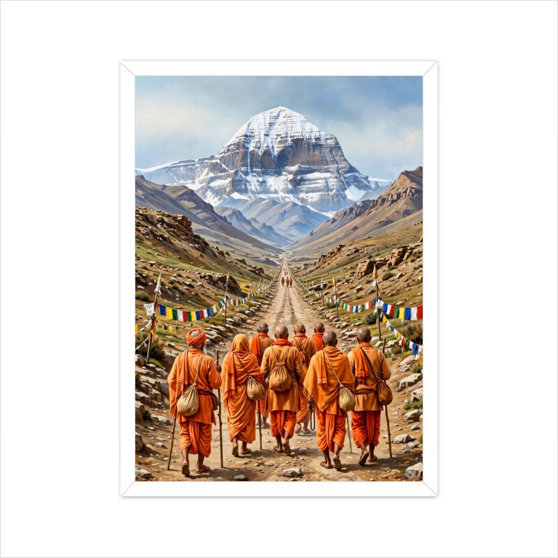 Devotee Walking Towards Mount Kailash – Kailash Parikrama Spiritual Journey Framed Poster - Image 4