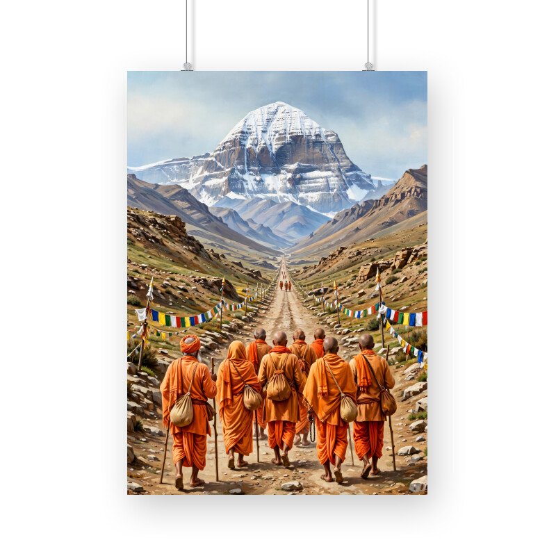 Devotee Walking Towards Mount Kailash – Kailash Parikrama Spiritual Journey Framed Poster - Image 5