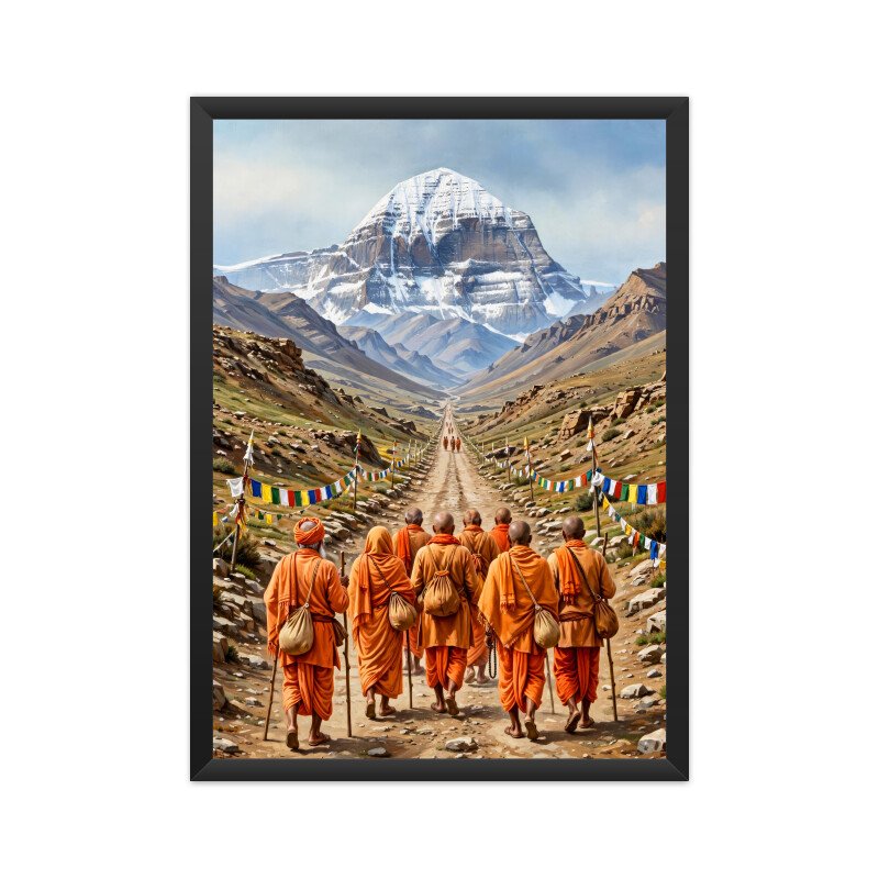 Devotee Walking Towards Mount Kailash – Kailash Parikrama Spiritual Journey Framed Poster - Image 6