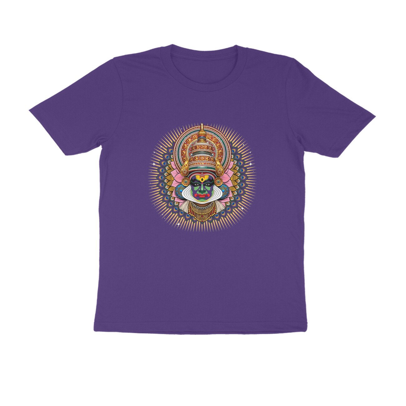 Kathakali T-Shirt Kerala Culture Tee | Peacock Feather Mandala Shirt | Kathakali Face Traditional - Image 6
