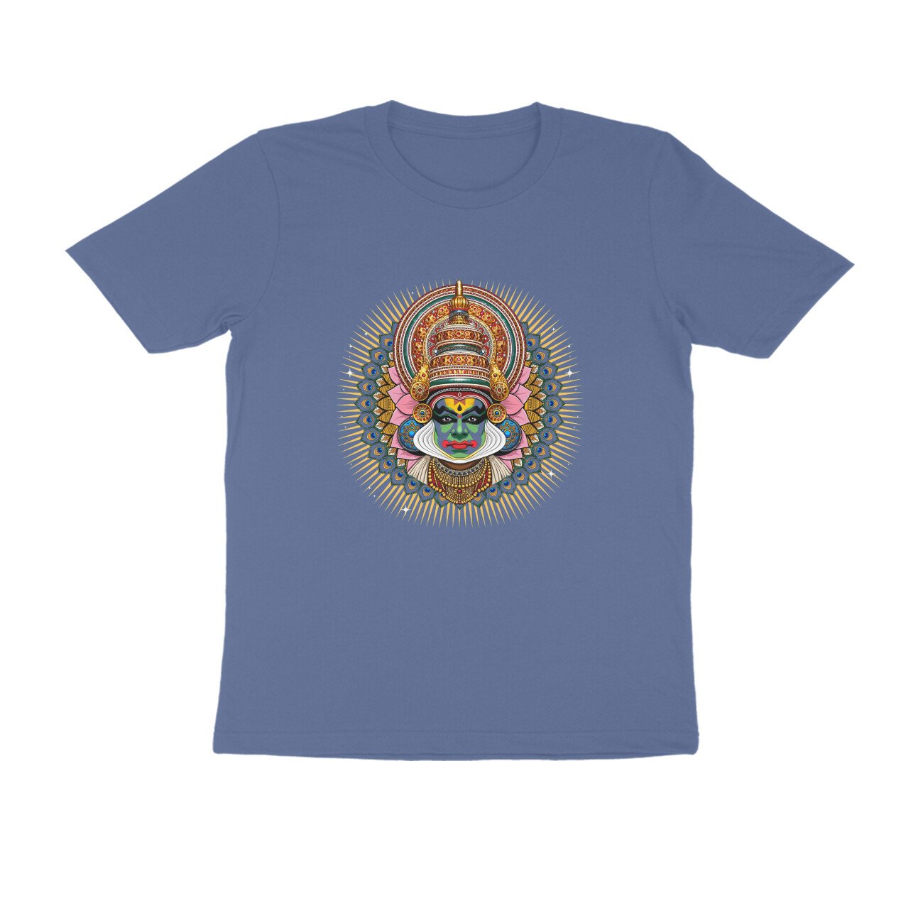 Kathakali T-Shirt Kerala Culture Tee | Peacock Feather Mandala Shirt | Kathakali Face Traditional - Image 7