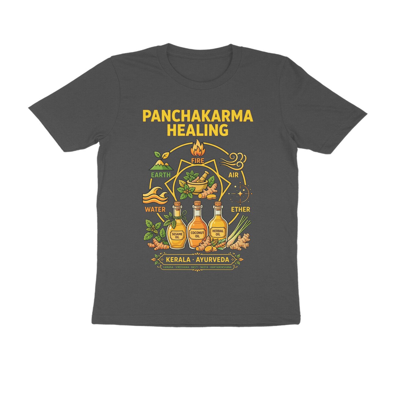 Kerala Ayurveda Treatment T-Shirt – Panchakarma Healing & Herbal Wellness Graphic Tee | Devlipi