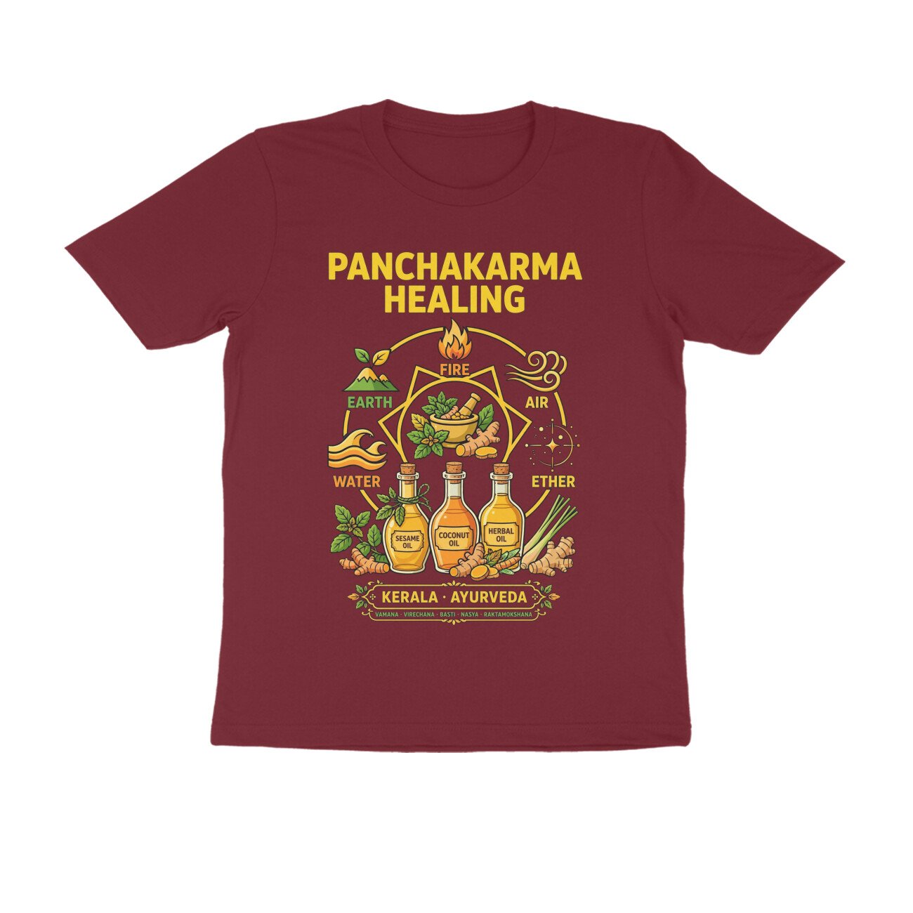Kerala Ayurveda Treatment T-Shirt – Panchakarma Healing & Herbal Wellness Graphic Tee | Devlipi - Image 3