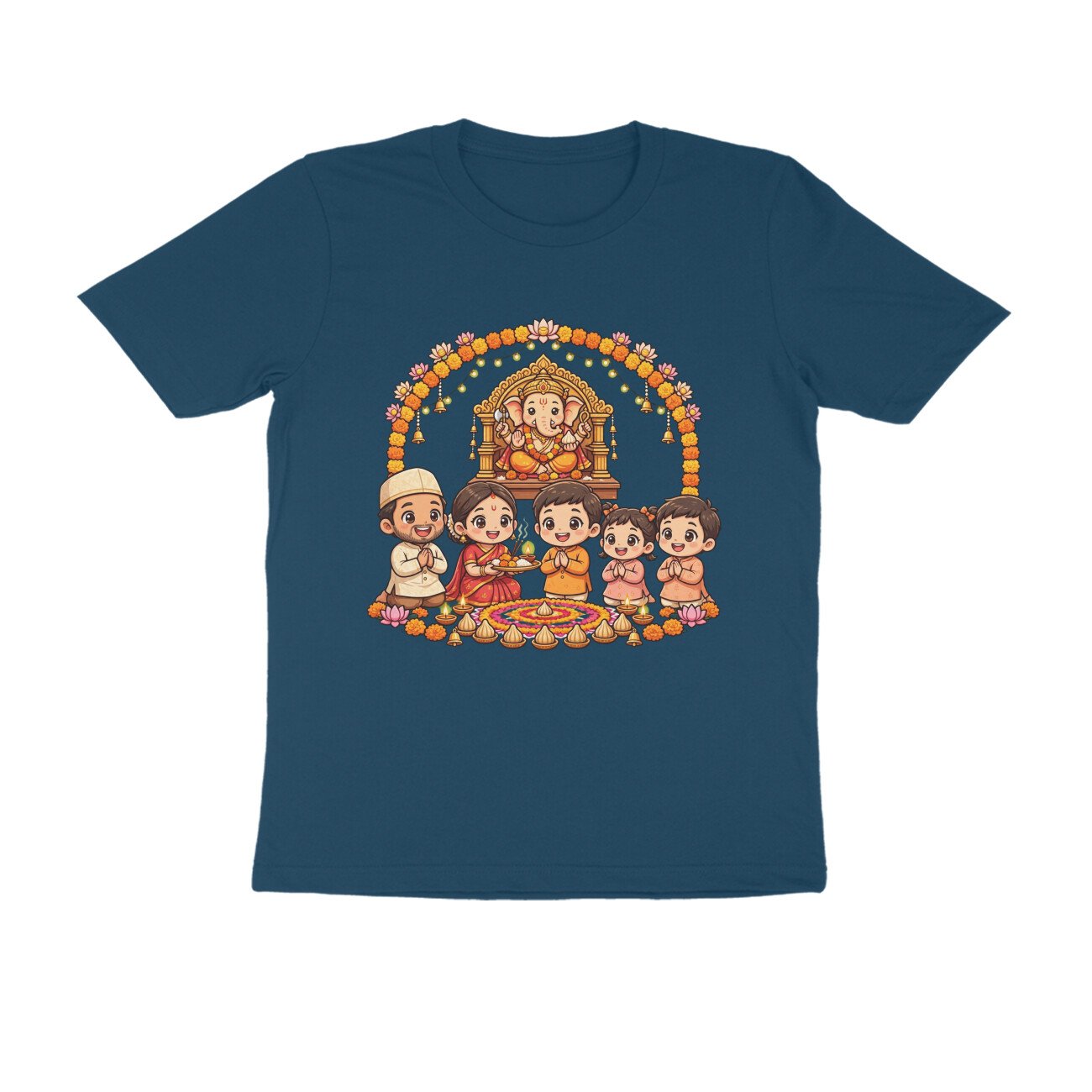 Ganapati Bappa Worship by Kids T-Shirt | Ganesh Chaturthi Children, Devotion & Marathi Culture - Image 2