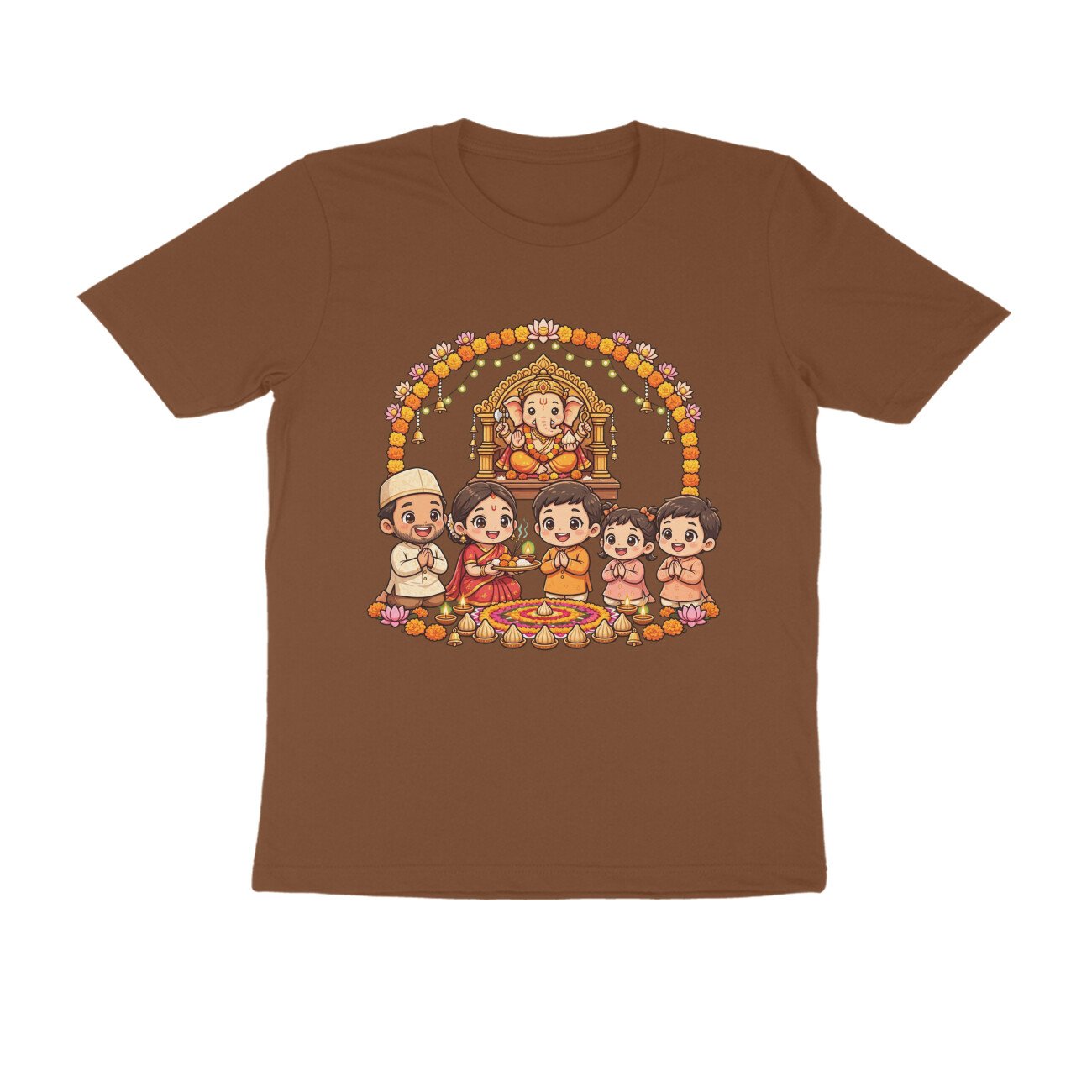 Ganapati Bappa Worship by Kids T-Shirt | Ganesh Chaturthi Children, Devotion & Marathi Culture - Image 3