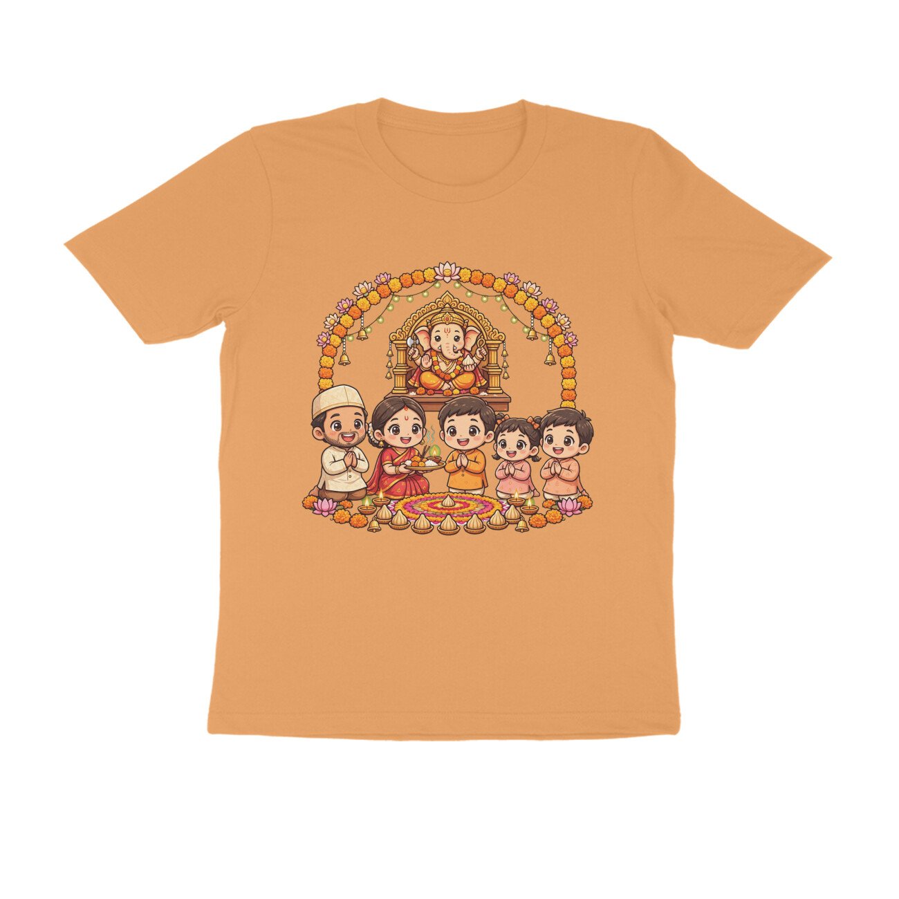 Ganapati Bappa Worship by Kids T-Shirt | Ganesh Chaturthi Children, Devotion & Marathi Culture - Image 4