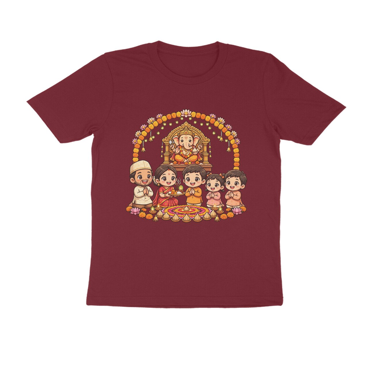 Ganapati Bappa Worship by Kids T-Shirt | Ganesh Chaturthi Children, Devotion & Marathi Culture - Image 5