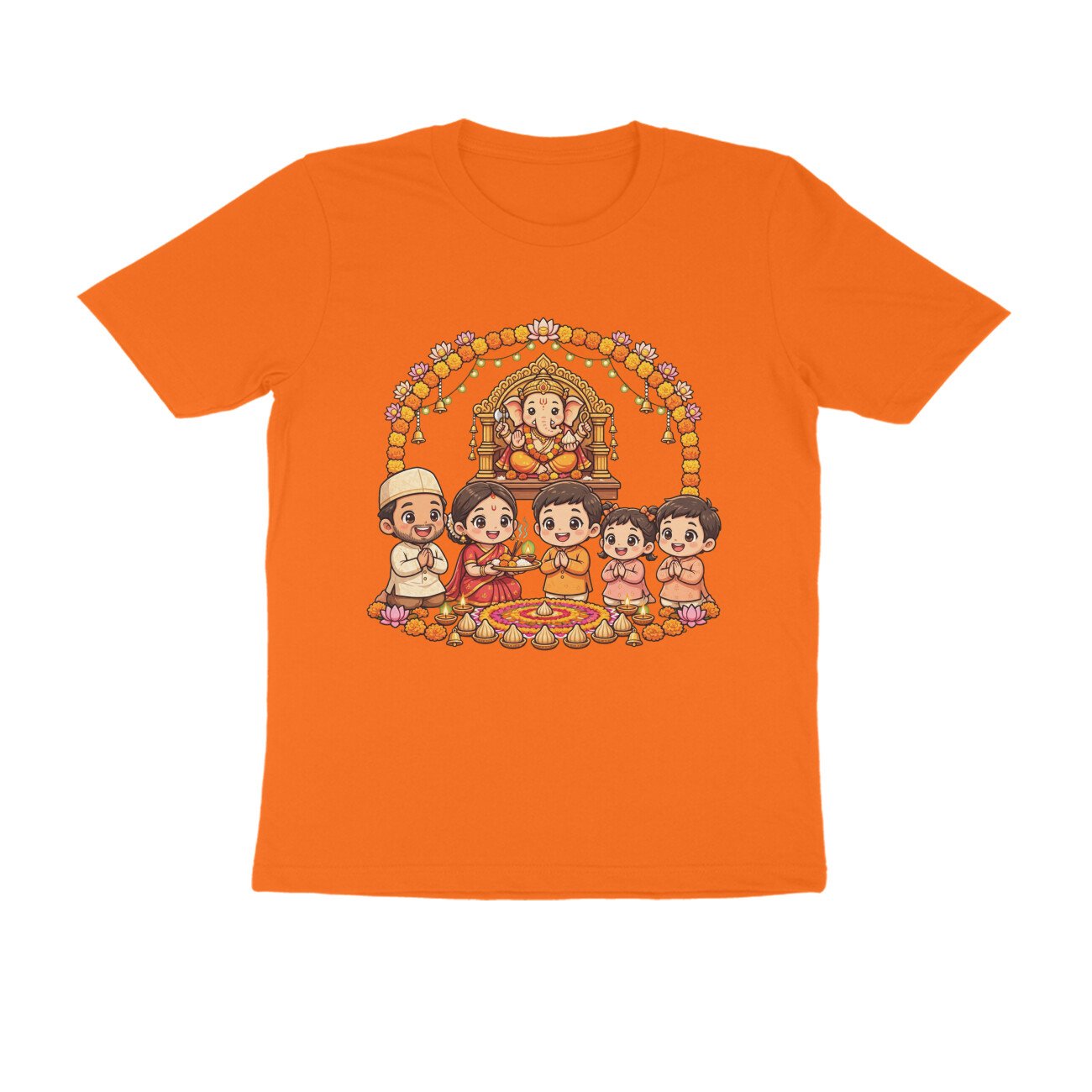 Ganapati Bappa Worship by Kids T-Shirt | Ganesh Chaturthi Children, Devotion & Marathi Culture - Image 6