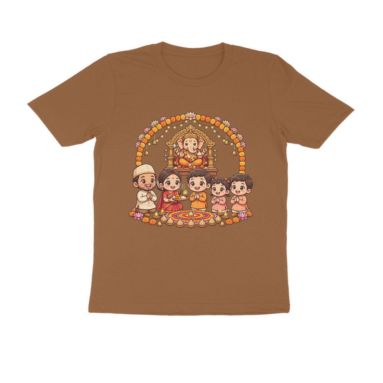 Ganapati Bappa Worship by Kids T-Shirt | Ganesh Chaturthi Children, Devotion & Marathi Culture - Image 7