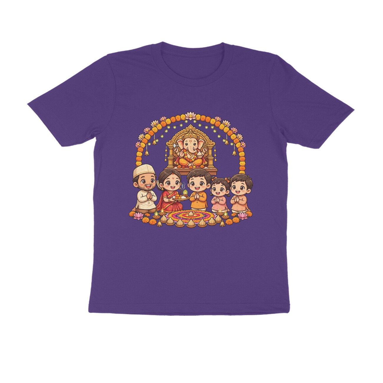 Ganapati Bappa Worship by Kids T-Shirt | Ganesh Chaturthi Children, Devotion & Marathi Culture - Image 8