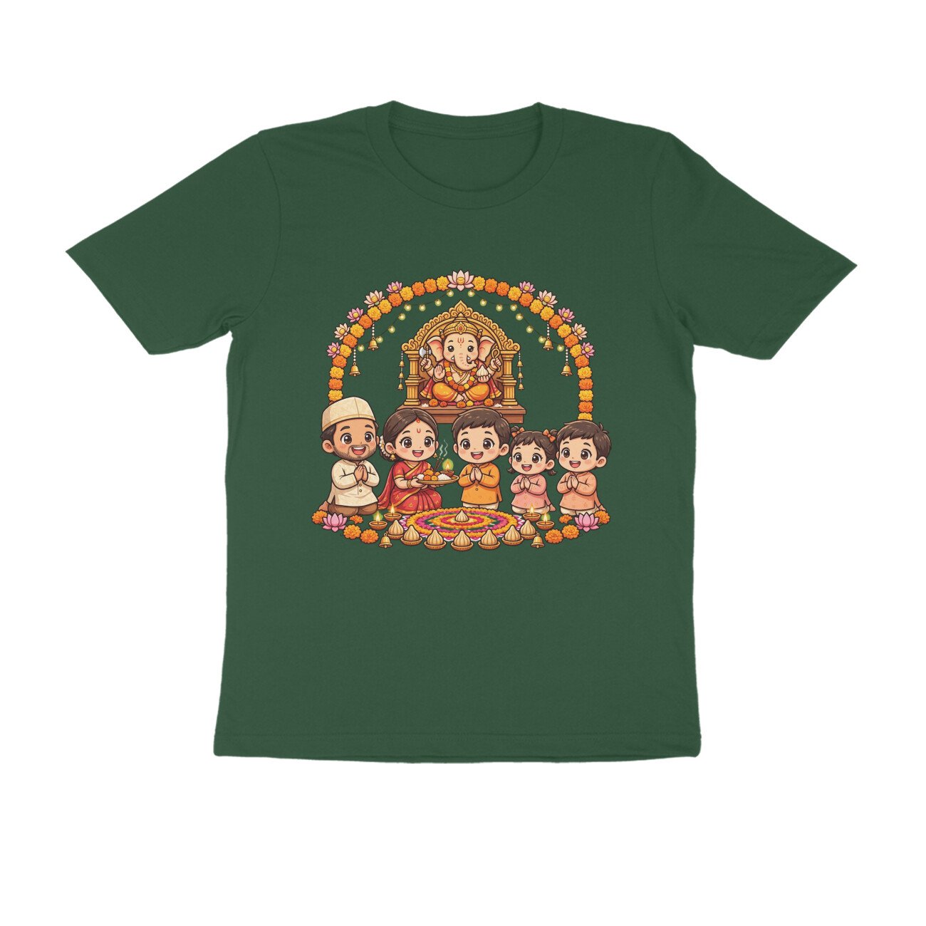 Ganapati Bappa Worship by Kids T-Shirt | Ganesh Chaturthi Children, Devotion & Marathi Culture - Image 9