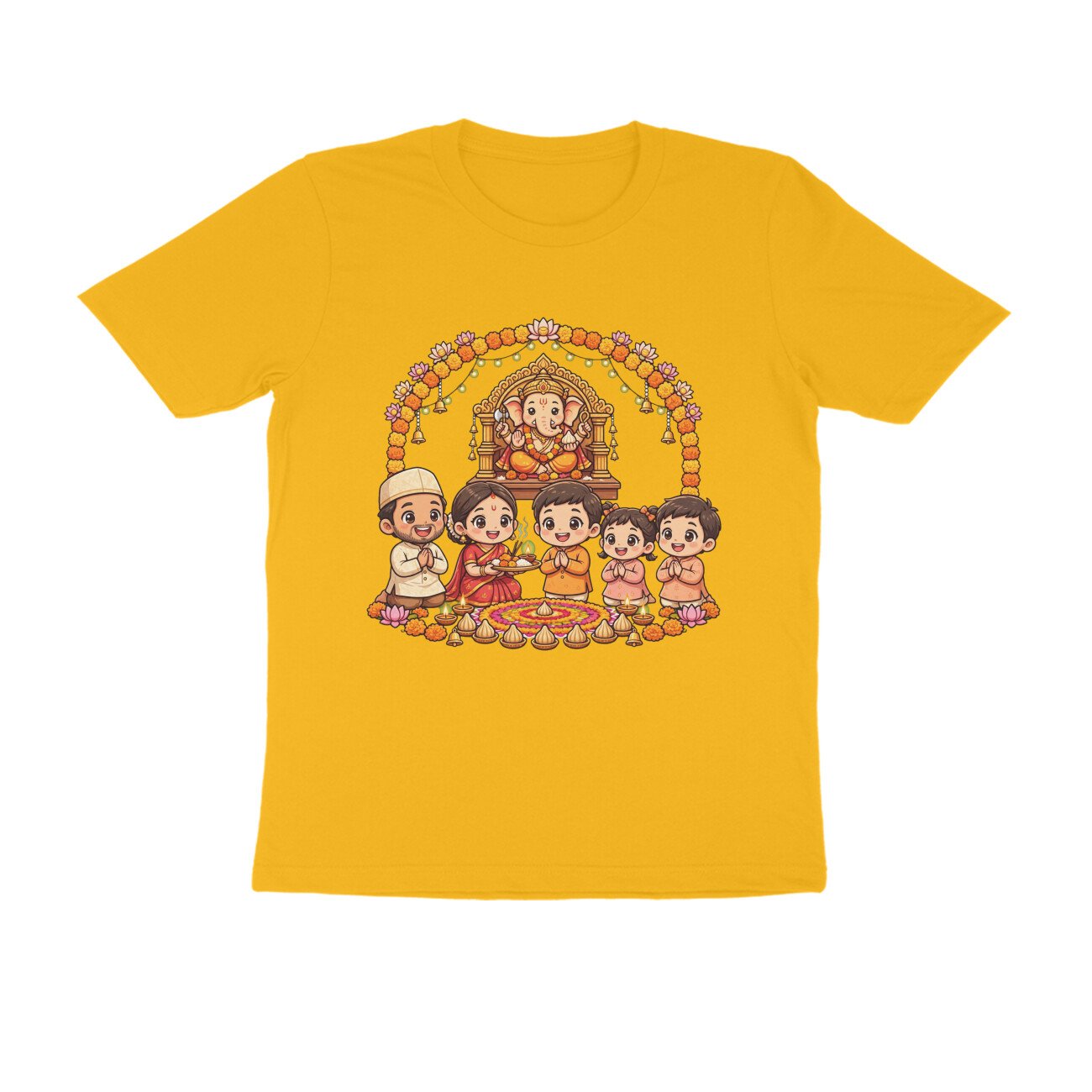Ganapati Bappa Worship by Kids T-Shirt | Ganesh Chaturthi Children, Devotion & Marathi Culture - Image 10