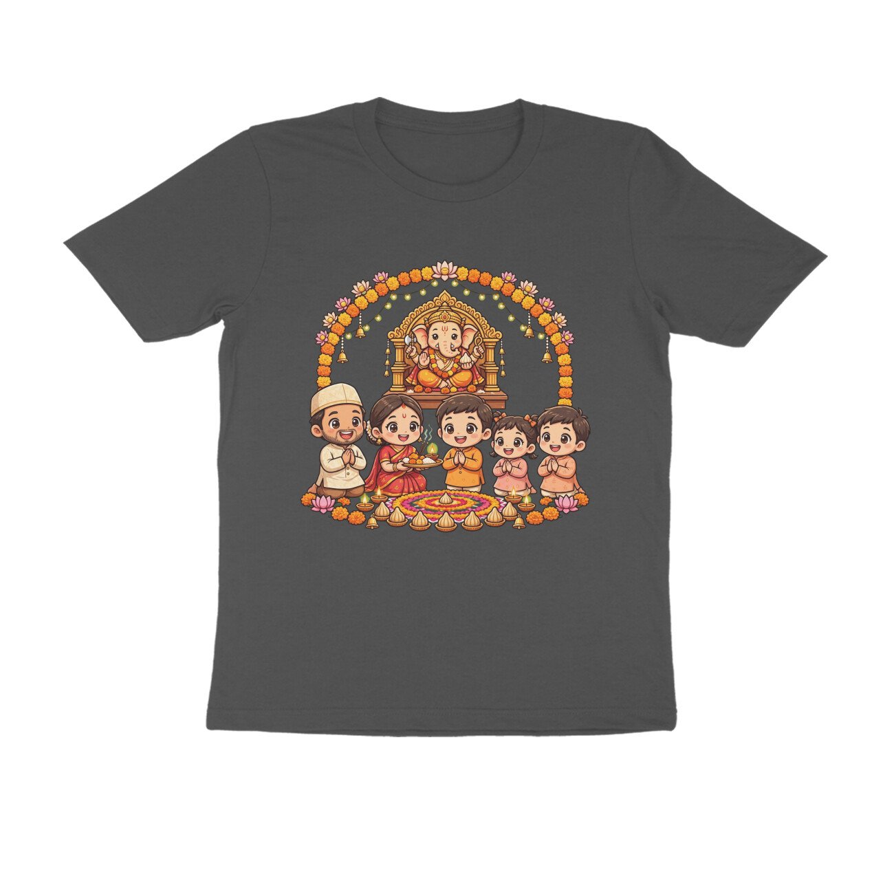 Ganapati Bappa Worship by Kids T-Shirt | Ganesh Chaturthi Children, Devotion & Marathi Culture - Image 11