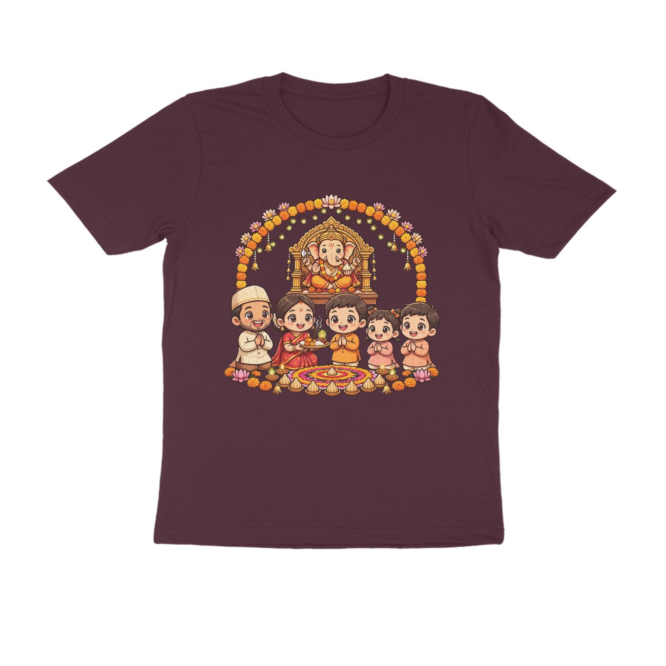 Ganapati Bappa Worship by Kids T-Shirt | Ganesh Chaturthi Children, Devotion & Marathi Culture - Image 12