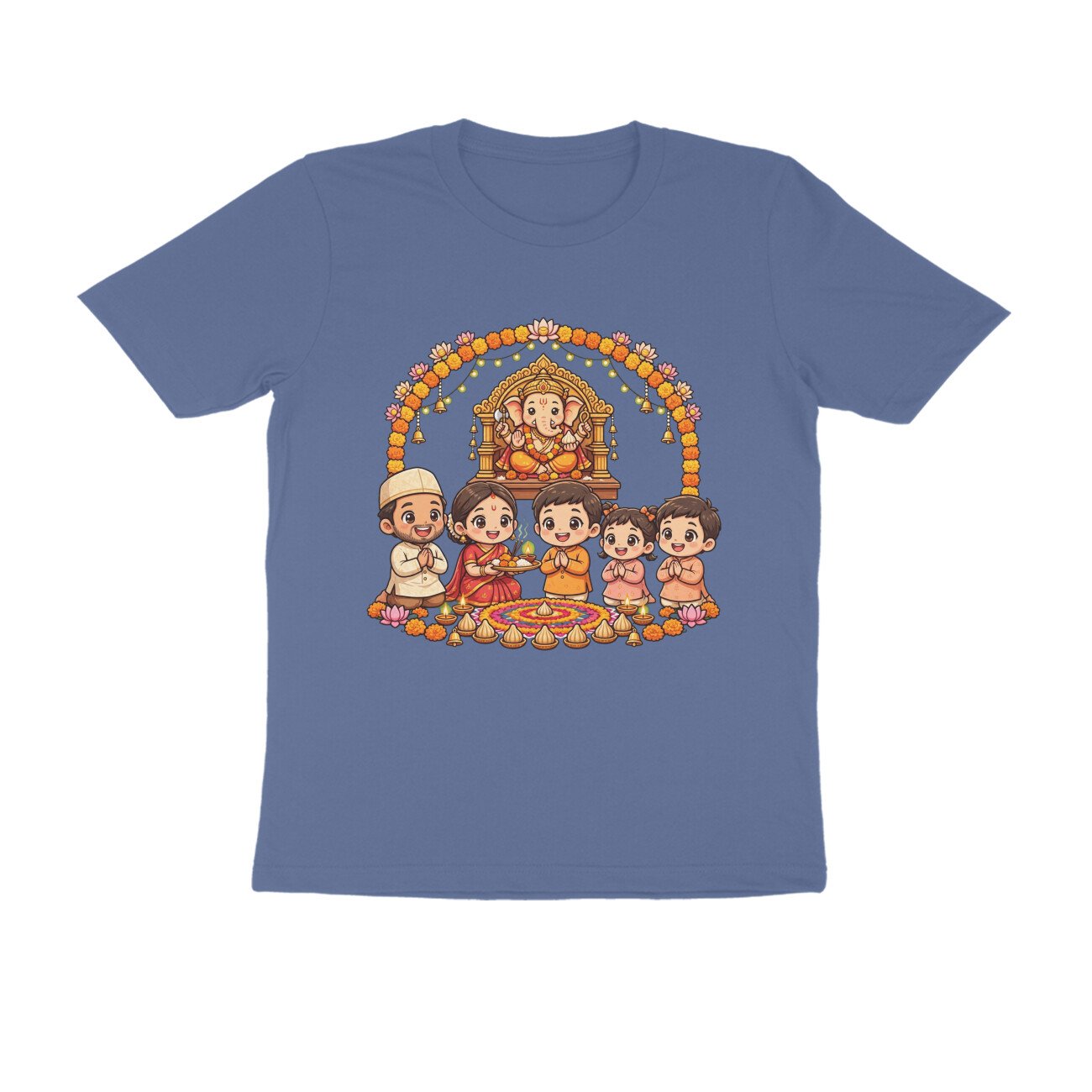 Ganapati Bappa Worship by Kids T-Shirt | Ganesh Chaturthi Children, Devotion & Marathi Culture - Image 13