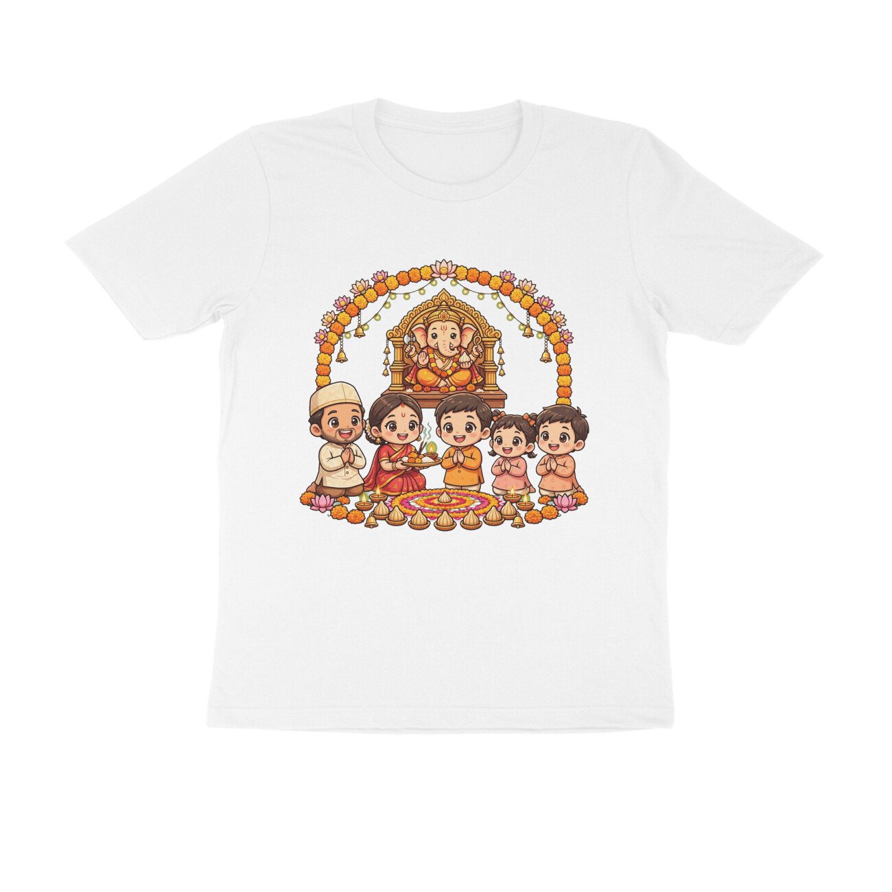 Ganapati Bappa Worship by Kids T-Shirt | Ganesh Chaturthi Children, Devotion & Marathi Culture - Image 14
