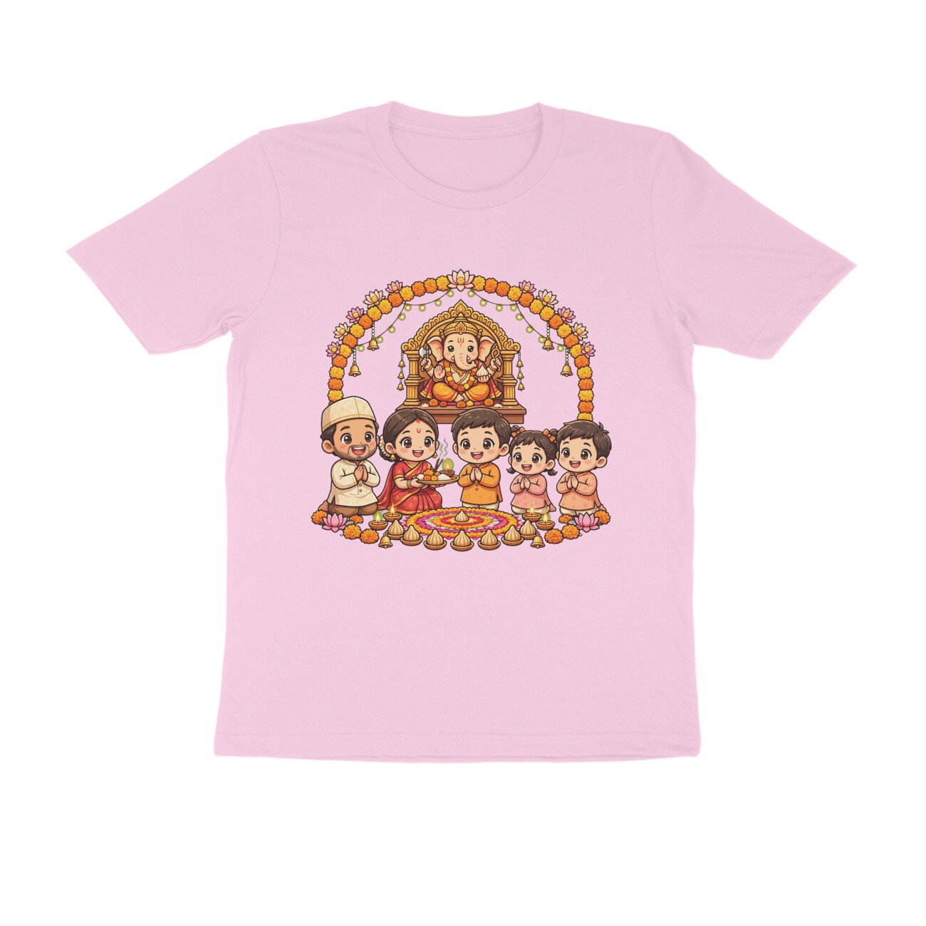 Ganapati Bappa Worship by Kids T-Shirt | Ganesh Chaturthi Children, Devotion & Marathi Culture - Image 15