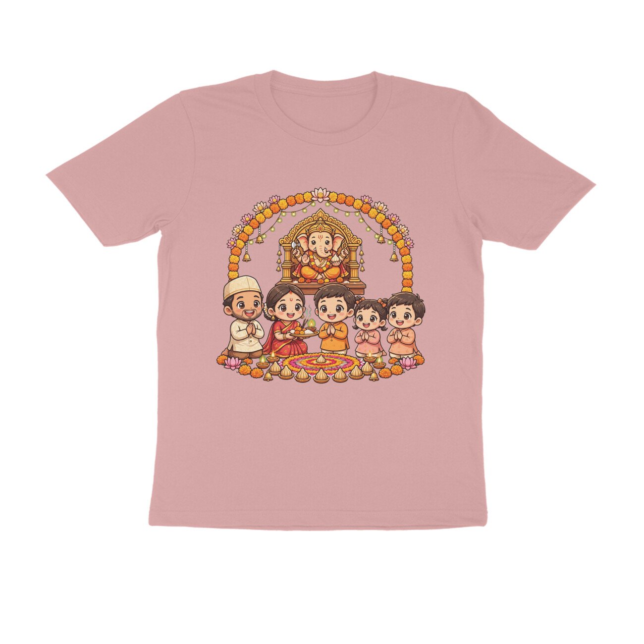 Ganapati Bappa Worship by Kids T-Shirt | Ganesh Chaturthi Children, Devotion & Marathi Culture - Image 16