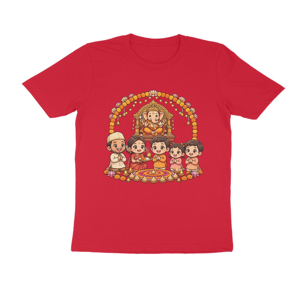 Ganapati Bappa Worship by Kids T-Shirt | Ganesh Chaturthi Children, Devotion & Marathi Culture - Image 18