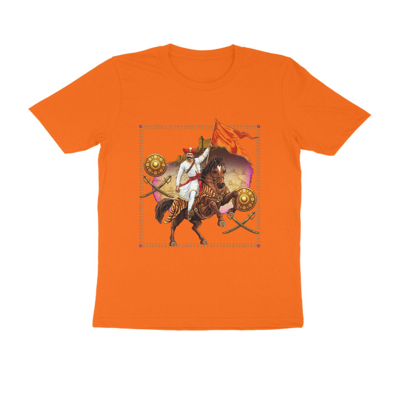 स्वराज्यासाठी बलिदान T-Shirt | Mavla Holding Bhagwa Flag | Maratha Warrior Heritage - Image 2