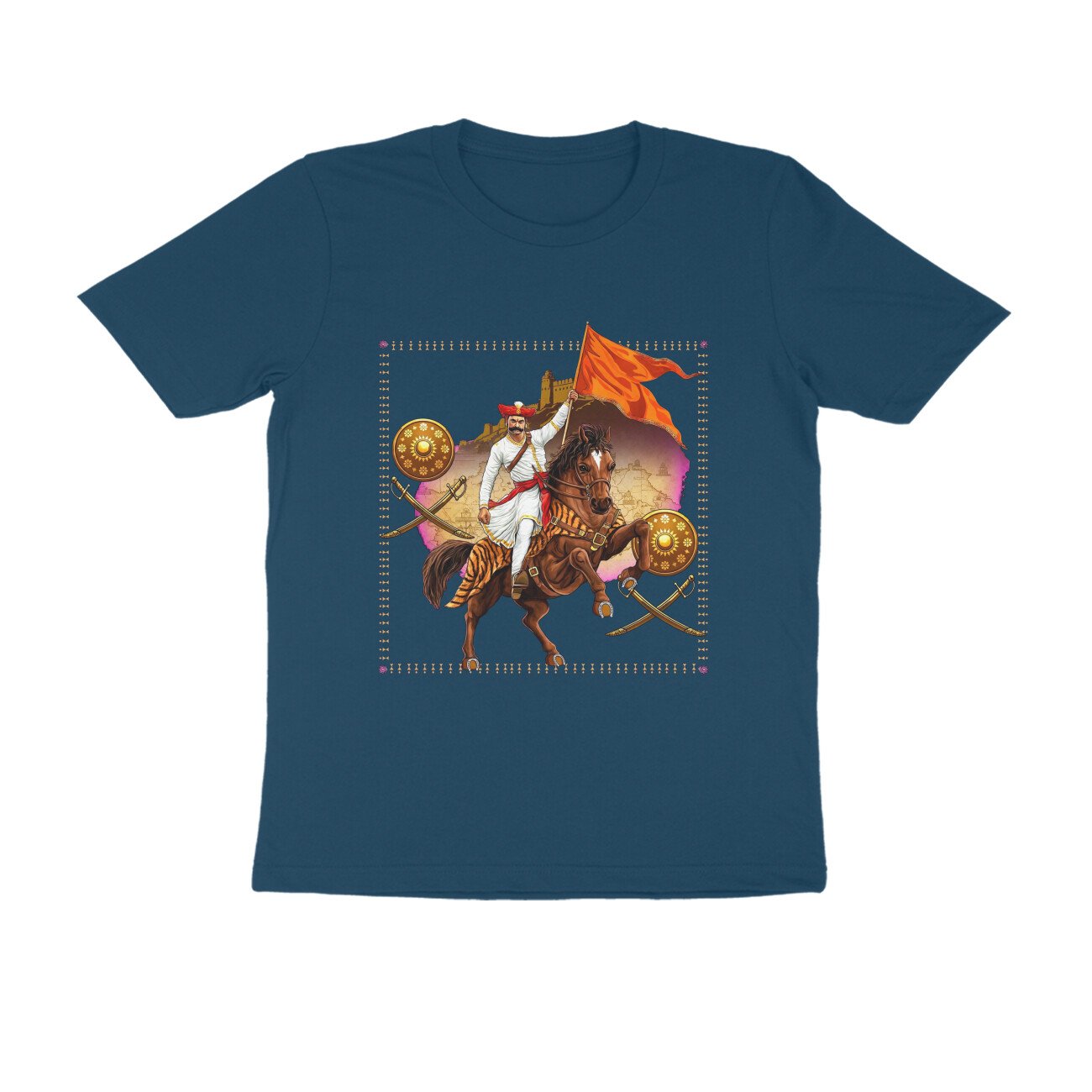 स्वराज्यासाठी बलिदान T-Shirt | Mavla Holding Bhagwa Flag | Maratha Warrior Heritage - Image 3
