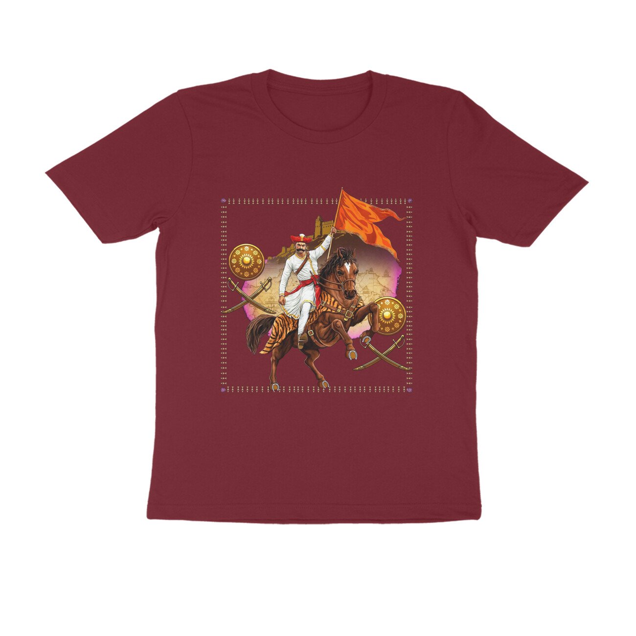 स्वराज्यासाठी बलिदान T-Shirt | Mavla Holding Bhagwa Flag | Maratha Warrior Heritage - Image 4