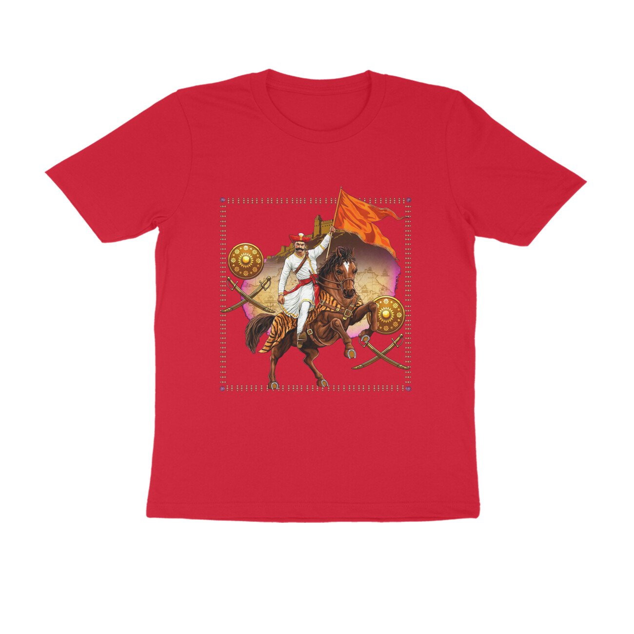 स्वराज्यासाठी बलिदान T-Shirt | Mavla Holding Bhagwa Flag | Maratha Warrior Heritage - Image 8