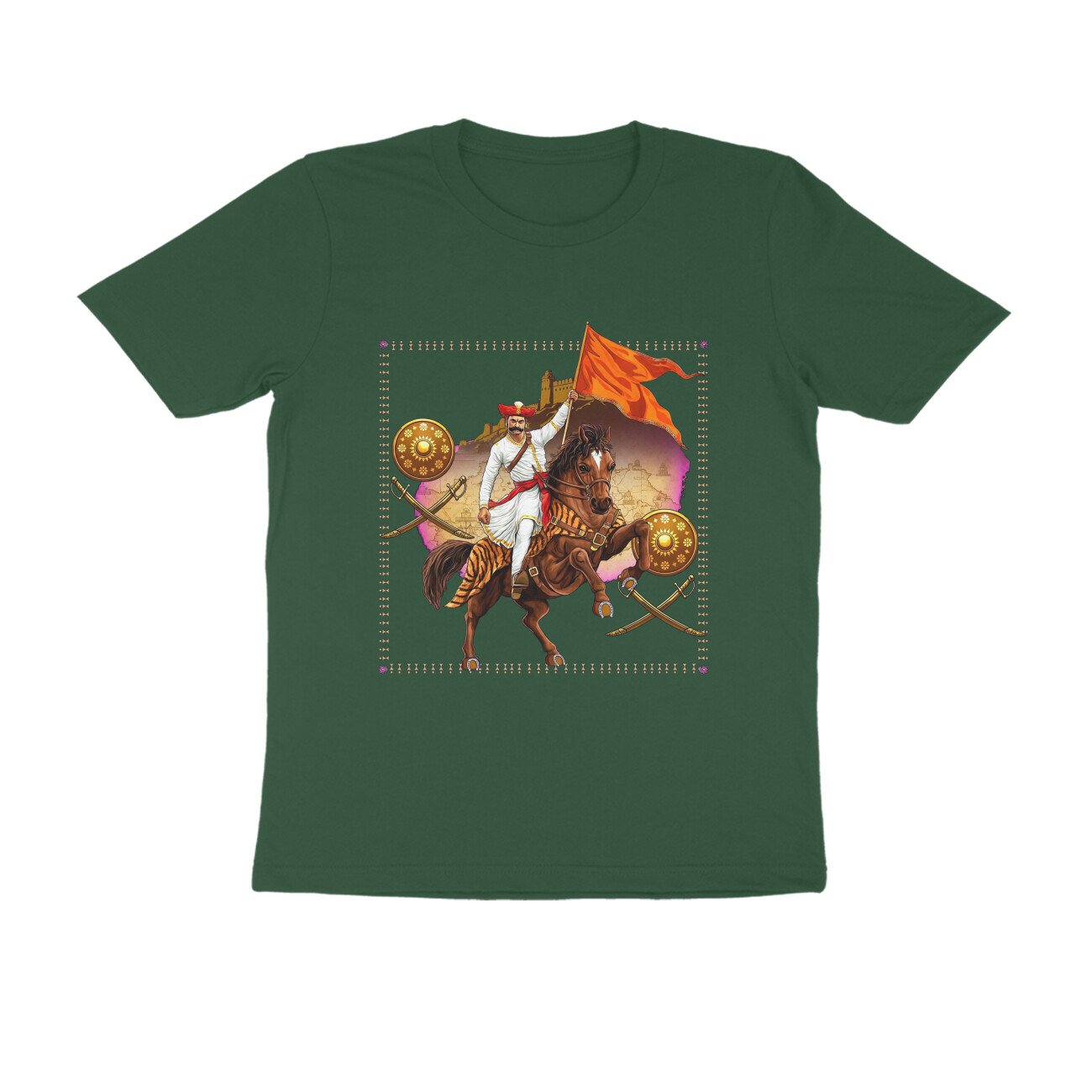 स्वराज्यासाठी बलिदान T-Shirt | Mavla Holding Bhagwa Flag | Maratha Warrior Heritage - Image 9