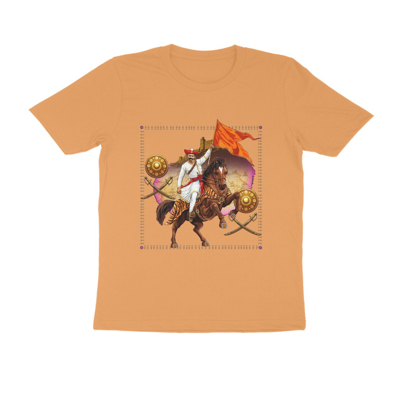 स्वराज्यासाठी बलिदान T-Shirt | Mavla Holding Bhagwa Flag | Maratha Warrior Heritage - Image 11